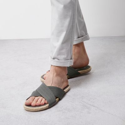 Grey textile cross over jute sandals